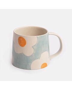 Caroline Gardner Light Blue/Orange Flower Large Ceramic Mug